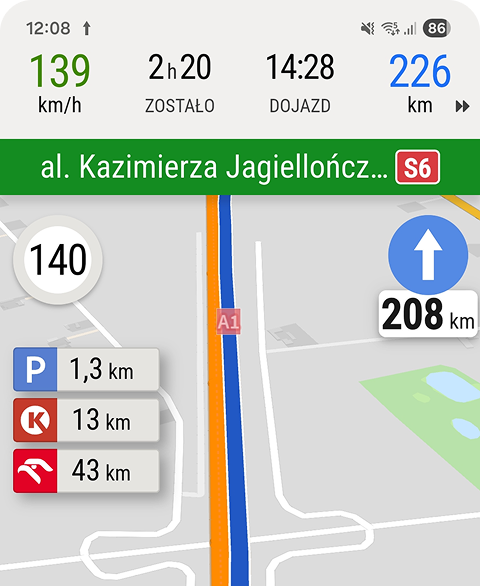 3 najbliższe POI przy trasie